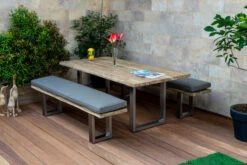 OUTFLEXX Esstischgarnitur, Silber/natur, Edelstahl & Recycled FSC-Teak, Esstisch 200x100cm, 2xBank 200x40cm, Baumkante 11 OUTFLEXX Esstischgarnitur, Silber/natur, Edelstahl & Recycled FSC-Teak, Esstisch 200x100cm, 2xBank 200x40cm, Baumkante -Gartenmoebel Verkaufs-Shop 2 20618.jpg