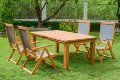 OUTFLEXX Esstischgarnitur, Natur/grau, FSC-Akazie/Textilene, Tisch 180/220/260x100cm, 4 Klappstühle, Ausziehbar 6 OUTFLEXX Esstischgarnitur, Natur/grau, FSC-Akazie/Textilene, Tisch 180/220/260x100cm, 4 Klappstühle, Ausziehbar -Gartenmoebel Verkaufs-Shop 2 20649.jpg