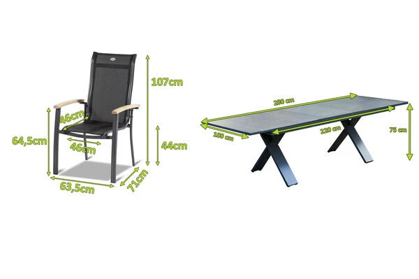 HARTMAN Sondermodell Xanadu / Alice Esstischgarnitur, Xerix/schwarz, Alu/Glaskeramik, 4x4 Textilen, 6 Stapelsessel, 220/280x100cm 7 HARTMAN Sondermodell Xanadu / Alice Esstischgarnitur, Xerix/schwarz, Alu/Glaskeramik, 4x4 Textilen, 6 Stapelsessel, 220/280x100cm – Bild 5