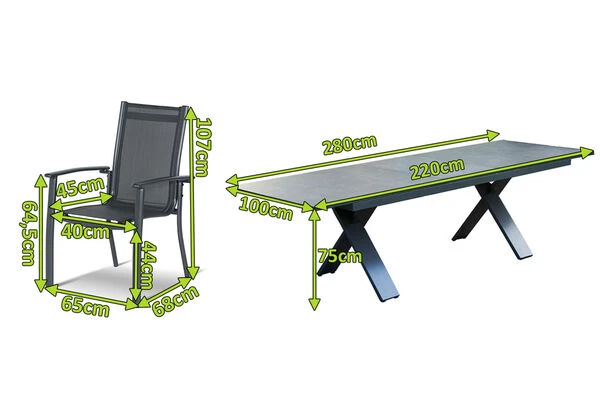 HARTMAN Sondermodell Xanadu / Alice Comfort Set, Xerix/anthrazit, Alu/Glaskeramik, 8 Stapelsessel, 220/280x100cm 4 HARTMAN Sondermodell Xanadu / Alice Comfort Set, Xerix/anthrazit, Alu/Glaskeramik, 8 Stapelsessel, 220/280x100cm – Bild 2