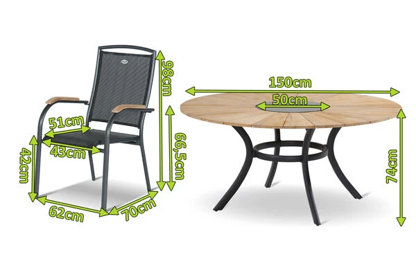HARTMAN Provence / Raffaelo Sitzgruppe, Xerix/anthrazit, Alu/Teakholz, 5 Stapelsessel, Ø150cm, Inkl. Eiskühler 4 HARTMAN Provence / Raffaelo Sitzgruppe, Xerix/anthrazit, Alu/Teakholz, 5 Stapelsessel, Ø150cm, Inkl. Eiskühler – Bild 2