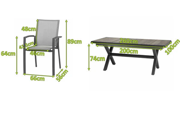 SIENA GARDEN Velia / Sincro Dining Set, Anthrazit/natur-grau, Alu/Ranotex/Keramik, 6 Sessel, Ausziehtisch 205/265 X 103 Cm 4 SIENA GARDEN Velia / Sincro Dining Set, Anthrazit/natur-grau, Alu/Ranotex/Keramik, 6 Sessel, Ausziehtisch 205/265 X 103 Cm – Bild 2