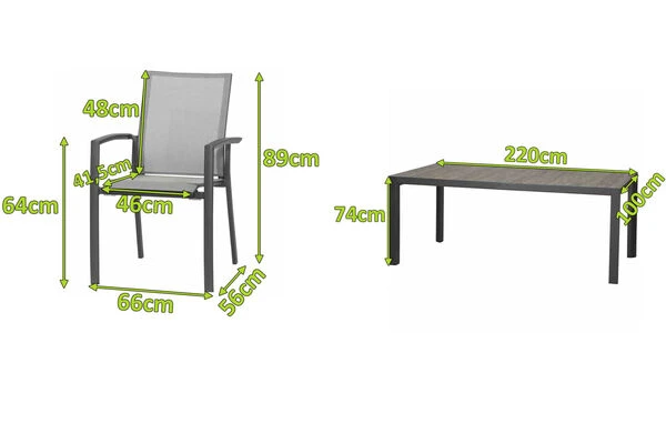 SIENA GARDEN Velia / Silva Dining Set, Anthrazit/washed Grey, Alu/Ranotex/Keramik, 8 Sessel, Tisch 220 X 100 Cm 4 SIENA GARDEN Velia / Silva Dining Set, Anthrazit/washed Grey, Alu/Ranotex/Keramik, 8 Sessel, Tisch 220 X 100 Cm – Bild 2
