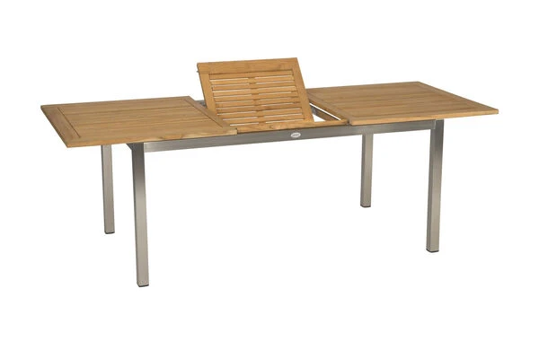 STERN Cardiff Esstischgarnitur, Silber/silbergrau, Edelstahl/Textilen/FSC-Teakholz/Alu, 162/220 X 90 Cm, 4 Stapel-, 2 Multipos, Butterfly-Auszug 4 STERN Cardiff Esstischgarnitur, Silber/silbergrau, Edelstahl/Textilen/FSC-Teakholz/Alu, 162/220 X 90 Cm, 4 Stapel-, 2 Multipos, Butterfly-Auszug – Bild 2