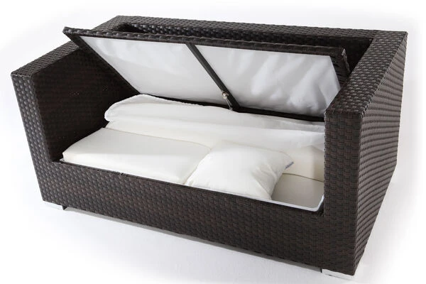 OUTFLEXX 2-Sitzer Sofa, Braun, Polyrattan, 152x85x70cm, Inkl. Polster, Wasserfeste Kissenbox 4 OUTFLEXX 2-Sitzer Sofa, Braun, Polyrattan, 152x85x70cm, Inkl. Polster, Wasserfeste Kissenbox – Bild 2