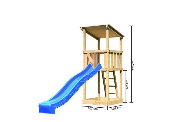 KARIBU Anna Spielturm, Naturbelassen, Nordische Fichte, 107x107x270cm, Mit Rutsche Blau 7 KARIBU Anna Spielturm, Naturbelassen, Nordische Fichte, 107x107x270cm, Mit Rutsche Blau – Bild 5