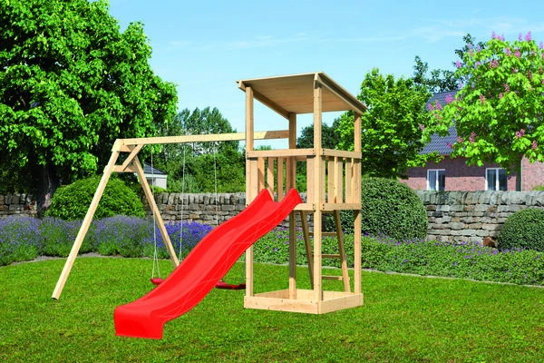 KARIBU Anna Turm, Naturbelassen, Nordische Fichte, 347x264x270cm, Mit Rutsche Rot Und Doppelschaukel 4 KARIBU Anna Turm, Naturbelassen, Nordische Fichte, 347x264x270cm, Mit Rutsche Rot Und Doppelschaukel – Bild 2