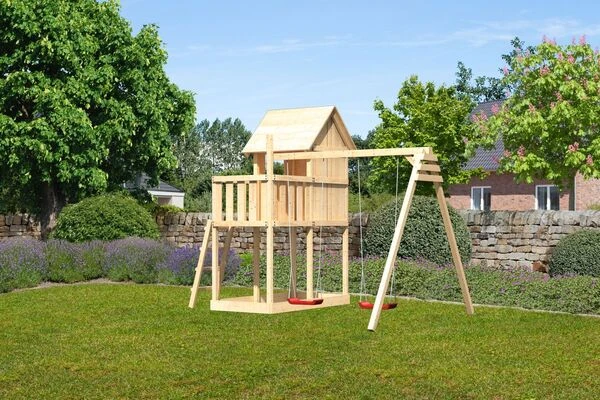 KARIBU Frieda Stelzenhaus, Naturbelassen, Nordische Fichte, 347x264x291cm, Mit Doppelschaukel 3 KARIBU Frieda Stelzenhaus, Naturbelassen, Nordische Fichte, 347x264x291cm, Mit Doppelschaukel