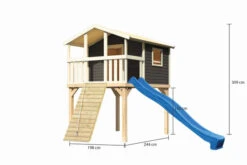 KARIBU Benjamin Stelzenhaus, Terragrau, Nordische Fichte, 198x244x309cm, Mit Rutsche Blau Und Holzrampe -Gartenmoebel Verkaufs-Shop 30416 13 05.jpg