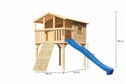 KARIBU Benjamin Stelzenhaus, Naturbelassen, Nordische Fichte, 198x244x309cm, Mit Rutsche Blau Und Holzrampe -Gartenmoebel Verkaufs-Shop 30416 9 05.jpg