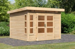 KARIBU Gartenhaus Kastorf 6, Naturbelassen, Fichtenholz 28mm, 305 X 274 X 222 Cm, Flachdach, Inkl. Oberlicht