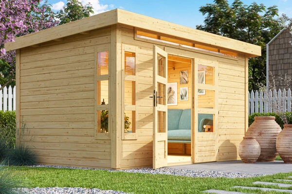 KARIBU Gartenhaus Kastorf 7, Naturbelassen, Fichtenholz 28mm, 396 X 244 X 222 Cm, Flachdach, Inkl. Oberlicht 3 KARIBU Gartenhaus Kastorf 7, Naturbelassen, Fichtenholz 28mm, 396 X 244 X 222 Cm, Flachdach, Inkl. Oberlicht