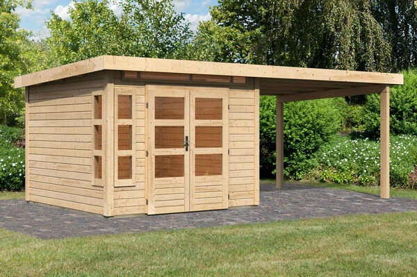 KARIBU Gartenhaus Kastorf 6, Naturbelassen, Fichtenholz 28mm, 612 X 274 X 222 Cm, Flachdach, Anbau 3,2m 3 KARIBU Gartenhaus Kastorf 6, Naturbelassen, Fichtenholz 28mm, 612 X 274 X 222 Cm, Flachdach, Anbau 3,2m