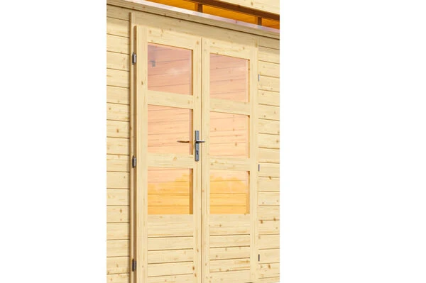 KARIBU Gartenhaus Kastorf6 , Naturbelassen, Fichtenholz 28mm, 612 X 274 X 222 Cm, Flachdach, Anbau 3,2m Mit Rückwand 4 KARIBU Gartenhaus Kastorf6 , Naturbelassen, Fichtenholz 28mm, 612 X 274 X 222 Cm, Flachdach, Anbau 3,2m Mit Rückwand – Bild 2
