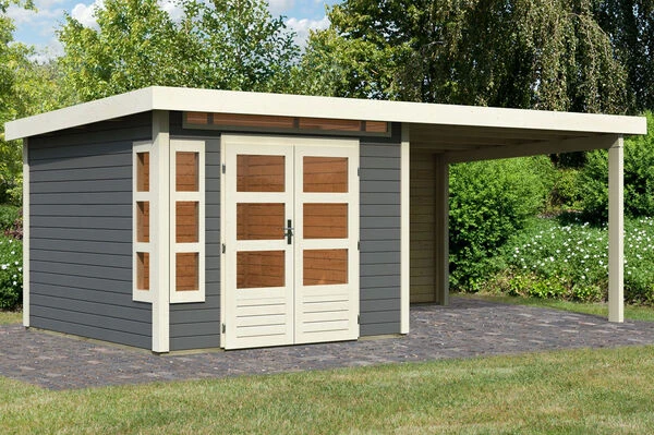 KARIBU Gartenhaus Kastorf6 , Terragrau, Fichtenholz 28mm, 612 X 274 X 222 Cm, Flachdach, Anbau 3,2m Mit Rückwand 3 KARIBU Gartenhaus Kastorf6 , Terragrau, Fichtenholz 28mm, 612 X 274 X 222 Cm, Flachdach, Anbau 3,2m Mit Rückwand