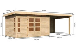 KARIBU Gartenhaus Kastorf 7, Naturbelassen, Fichtenholz 28mm, 702 X 244 X 222 Cm, Flachdach, Anbau 3,2m Mit Rückwand -Gartenmoebel Verkaufs-Shop 30468 3 05.jpg