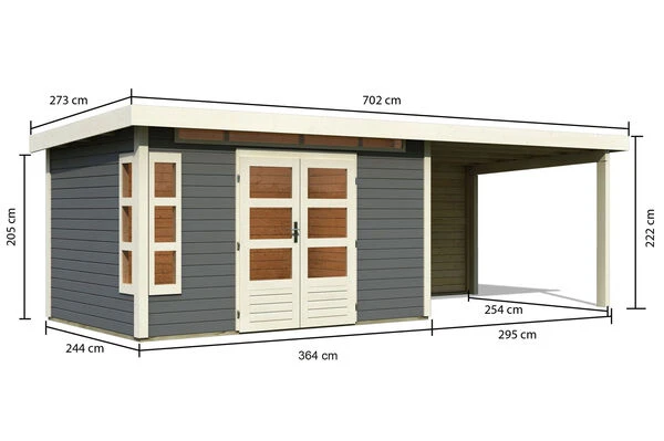 KARIBU Gartenhaus Kastorf 7, Terragrau, Fichtenholz 28mm, 702 X 244 X 222 Cm, Flachdach, Anbau 3,2m Mit Rückwand 7 KARIBU Gartenhaus Kastorf 7, Terragrau, Fichtenholz 28mm, 702 X 244 X 222 Cm, Flachdach, Anbau 3,2m Mit Rückwand – Bild 5