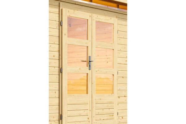 KARIBU Gartenhaus Kastorf6 , Naturbelassen, Fichtenholz 28mm, 612 X 274 X 222 Cm, Flachdach, Anbau 3,2m Mit Rück- Und Seitenwand 4 KARIBU Gartenhaus Kastorf6 , Naturbelassen, Fichtenholz 28mm, 612 X 274 X 222 Cm, Flachdach, Anbau 3,2m Mit Rück- Und Seitenwand – Bild 2