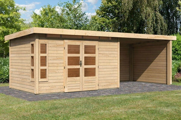 KARIBU Gartenhaus Kastorf7 , Naturbelassen, Fichtenholz 28mm, 702 X 244 X 222 Cm, Flachdach, Anbau 3,2m Mit Rück- Und Seitenwand 3 KARIBU Gartenhaus Kastorf7 , Naturbelassen, Fichtenholz 28mm, 702 X 244 X 222 Cm, Flachdach, Anbau 3,2m Mit Rück- Und Seitenwand