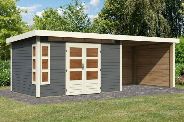KARIBU Gartenhaus Kastorf 7, Terragrau, Fichtenholz 28mm, 702 X 244 X 222 Cm, Flachdach, Anbau 3,2m Mit Rück- Und Seitenwand 3 KARIBU Gartenhaus Kastorf 7, Terragrau, Fichtenholz 28mm, 702 X 244 X 222 Cm, Flachdach, Anbau 3,2m Mit Rück- Und Seitenwand