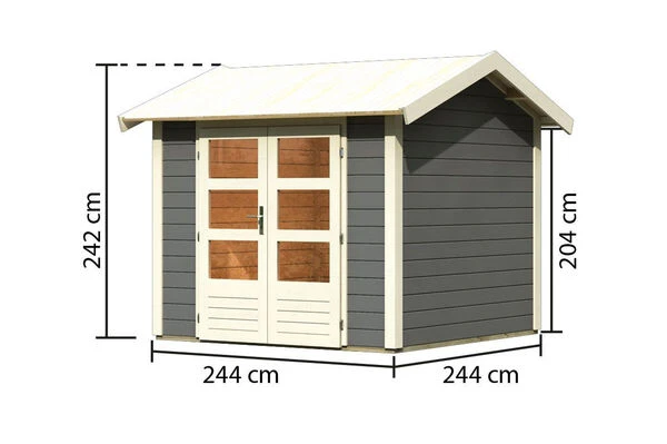 KARIBU Gartenhaus Theres 3, Terragrau, Fichtenholz 28mm, 270 X 244 X 242 Cm, Satteldach, Massivholzdach 7 KARIBU Gartenhaus Theres 3, Terragrau, Fichtenholz 28mm, 270 X 244 X 242 Cm, Satteldach, Massivholzdach – Bild 5