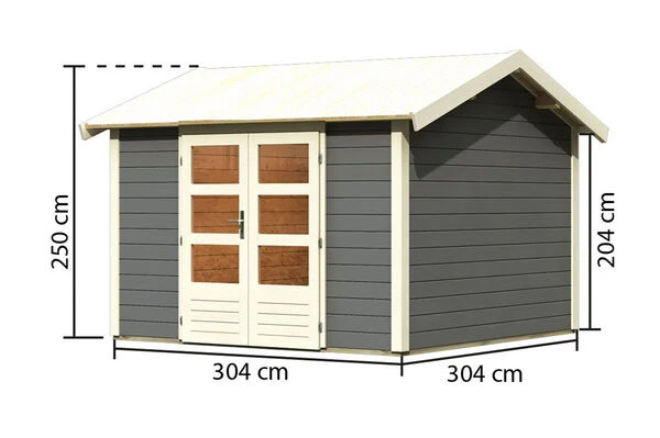 KARIBU Gartenhaus Theres 7, Terragrau, Fichtenholz 28mm, 337 X 304 X 250 Cm, Satteldach, Massivholzdach 7 KARIBU Gartenhaus Theres 7, Terragrau, Fichtenholz 28mm, 337 X 304 X 250 Cm, Satteldach, Massivholzdach – Bild 5