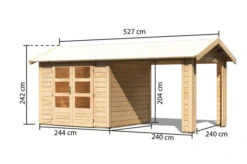 KARIBU Gartenhaus Theres 3, Naturbelassen, Fichtenholz 28mm, 528 X 240 X 242 Cm, Satteldach, Inkl. Dachausbauelement -Gartenmoebel Verkaufs-Shop 30471 1 05.jpg