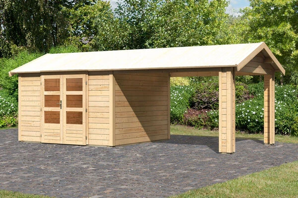 KARIBU Gartenhaus Theres 7, Naturbelassen, Fichtenholz 28mm, 648 X 304 X 250 Cm, Satteldach, Inkl. Dachausbauelement 3 KARIBU Gartenhaus Theres 7, Naturbelassen, Fichtenholz 28mm, 648 X 304 X 250 Cm, Satteldach, Inkl. Dachausbauelement