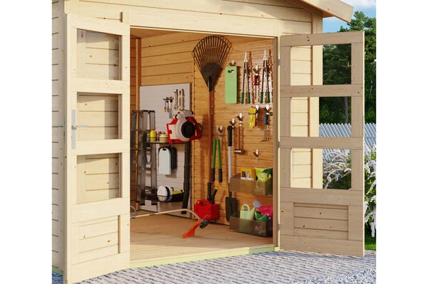 KARIBU Gartenhaus Theres 7, Naturbelassen, Fichtenholz 28mm, 648 X 304 X 250 Cm, Satteldach, Inkl. Dachausbauelement 4 KARIBU Gartenhaus Theres 7, Naturbelassen, Fichtenholz 28mm, 648 X 304 X 250 Cm, Satteldach, Inkl. Dachausbauelement – Bild 2