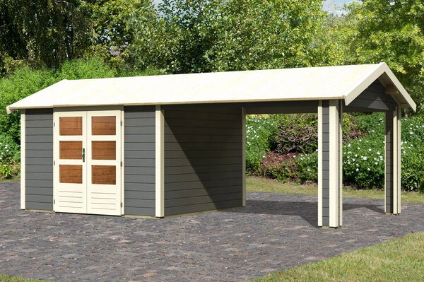 KARIBU Gartenhaus Theres 7, Terragrau, Fichtenholz 28mm, 648 X 304 X 250 Cm, Satteldach, Inkl. Dachausbauelement 3 KARIBU Gartenhaus Theres 7, Terragrau, Fichtenholz 28mm, 648 X 304 X 250 Cm, Satteldach, Inkl. Dachausbauelement