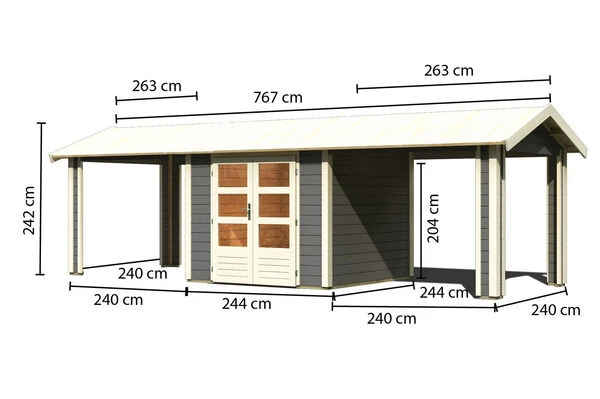 KARIBU Gartenhaus Theres 3, Terragrau, Fichtenholz 28mm, 767 X 240 X 242 Cm, Satteldach, 2 Dachausbauelemente 7 KARIBU Gartenhaus Theres 3, Terragrau, Fichtenholz 28mm, 767 X 240 X 242 Cm, Satteldach, 2 Dachausbauelemente – Bild 5