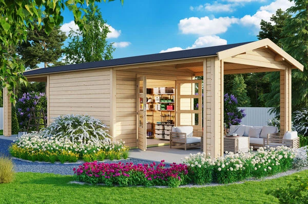 KARIBU Gartenhaus Theres 7, Naturbelassen, Fichtenholz 28mm, 947 X 304 X 250 Cm, Satteldach, 2 Dachausbauelemente 3 KARIBU Gartenhaus Theres 7, Naturbelassen, Fichtenholz 28mm, 947 X 304 X 250 Cm, Satteldach, 2 Dachausbauelemente