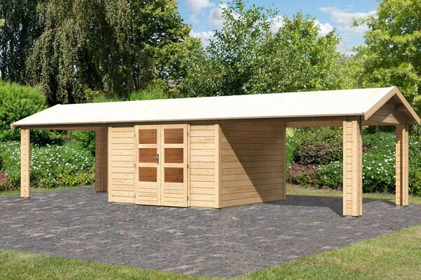 KARIBU Gartenhaus Theres 7, Naturbelassen, Fichtenholz 28mm, 947 X 304 X 250 Cm, Satteldach, 2 Dachausbauelemente 4 KARIBU Gartenhaus Theres 7, Naturbelassen, Fichtenholz 28mm, 947 X 304 X 250 Cm, Satteldach, 2 Dachausbauelemente – Bild 2