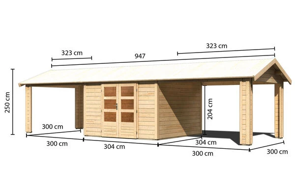 KARIBU Gartenhaus Theres 7, Naturbelassen, Fichtenholz 28mm, 947 X 304 X 250 Cm, Satteldach, 2 Dachausbauelemente 7 KARIBU Gartenhaus Theres 7, Naturbelassen, Fichtenholz 28mm, 947 X 304 X 250 Cm, Satteldach, 2 Dachausbauelemente – Bild 5
