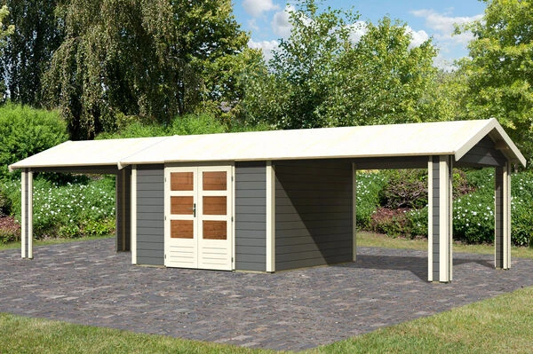 KARIBU Gartenhaus Theres 7, Terragrau, Fichtenholz 28mm, 947 X 304 X 250 Cm, Satteldach, 2 Dachausbauelemente 4 KARIBU Gartenhaus Theres 7, Terragrau, Fichtenholz 28mm, 947 X 304 X 250 Cm, Satteldach, 2 Dachausbauelemente – Bild 2