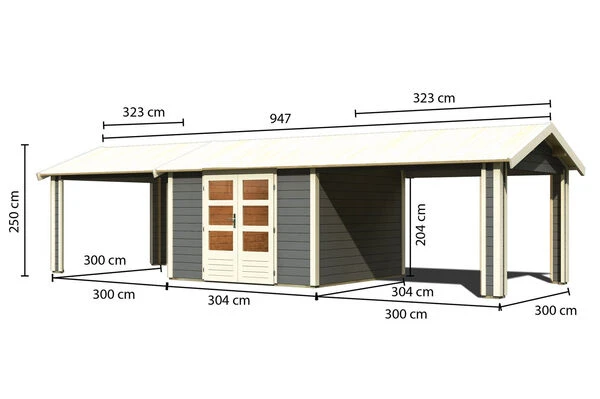 KARIBU Gartenhaus Theres 7, Terragrau, Fichtenholz 28mm, 947 X 304 X 250 Cm, Satteldach, 2 Dachausbauelemente 7 KARIBU Gartenhaus Theres 7, Terragrau, Fichtenholz 28mm, 947 X 304 X 250 Cm, Satteldach, 2 Dachausbauelemente – Bild 5