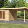 KARIBU Gartenhaus Radeburg 1, Naturbelassen, Fichtenholz 40mm, 664 X 309 X 229,5 Cm, Pultdach, Anbau 3,3m