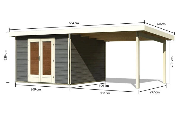 KARIBU Gartenhaus Radeburg 1, Terragrau, Fichtenholz 40mm, 664 X 309 X 229,5 Cm, Pultdach, Anbau 3,3m 7 KARIBU Gartenhaus Radeburg 1, Terragrau, Fichtenholz 40mm, 664 X 309 X 229,5 Cm, Pultdach, Anbau 3,3m – Bild 5