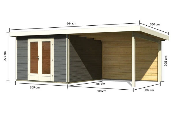 KARIBU Gartenhaus Radeburg 1, Terragrau, Fichtenholz 40mm, 664 X 309 X 229,5 Cm, Pultdach, Anbau 3,3m Mit Rückwand 7 KARIBU Gartenhaus Radeburg 1, Terragrau, Fichtenholz 40mm, 664 X 309 X 229,5 Cm, Pultdach, Anbau 3,3m Mit Rückwand – Bild 5