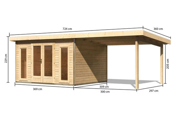KARIBU Gartenhaus Radeburg 2, Naturbelassen, Fichtenholz 40mm, 724 X 309 X 229,5 Cm, Pultdach, Anbau 3,3m 7 KARIBU Gartenhaus Radeburg 2, Naturbelassen, Fichtenholz 40mm, 724 X 309 X 229,5 Cm, Pultdach, Anbau 3,3m – Bild 5