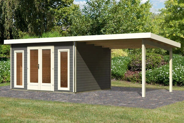 KARIBU Gartenhaus Radeburg 2, Terragrau, Fichtenholz 40mm, 724 X 309 X 229,5 Cm, Pultdach, Anbau 3,3m 3 KARIBU Gartenhaus Radeburg 2, Terragrau, Fichtenholz 40mm, 724 X 309 X 229,5 Cm, Pultdach, Anbau 3,3m