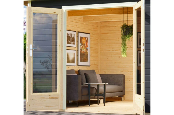 KARIBU Gartenhaus Radeburg 2, Terragrau, Fichtenholz 40mm, 724 X 309 X 229,5 Cm, Pultdach, Anbau 3,3m 4 KARIBU Gartenhaus Radeburg 2, Terragrau, Fichtenholz 40mm, 724 X 309 X 229,5 Cm, Pultdach, Anbau 3,3m – Bild 2