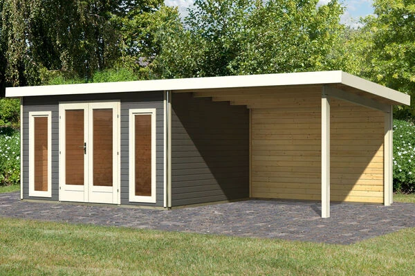 KARIBU Gartenhaus Radeburg 2, Terragrau, Fichtenholz 40mm, 724 X 309 X 229,5 Cm, Pultdach, Anbau 3,3m Mit Rückwand 4 KARIBU Gartenhaus Radeburg 2, Terragrau, Fichtenholz 40mm, 724 X 309 X 229,5 Cm, Pultdach, Anbau 3,3m Mit Rückwand – Bild 2
