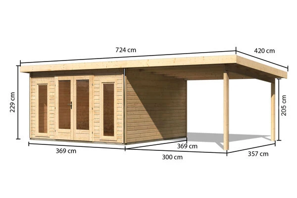 KARIBU Gartenhaus Radeburg 3, Naturbelassen, Fichtenholz 40mm, 724 X 369 X 229,5 Cm, Pultdach, Anbau 3,3m 7 KARIBU Gartenhaus Radeburg 3, Naturbelassen, Fichtenholz 40mm, 724 X 369 X 229,5 Cm, Pultdach, Anbau 3,3m – Bild 5
