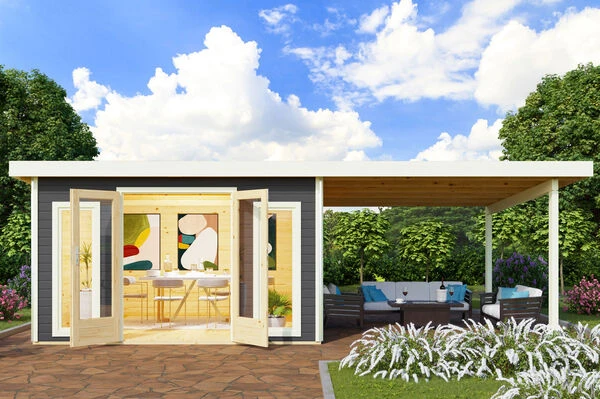 KARIBU Gartenhaus Radeburg 3, Terragrau, Fichtenholz 40mm, 724 X 369 X 229,5 Cm, Pultdach, Anbau 3,3m 3 KARIBU Gartenhaus Radeburg 3, Terragrau, Fichtenholz 40mm, 724 X 369 X 229,5 Cm, Pultdach, Anbau 3,3m