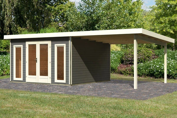 KARIBU Gartenhaus Radeburg 3, Terragrau, Fichtenholz 40mm, 724 X 369 X 229,5 Cm, Pultdach, Anbau 3,3m 4 KARIBU Gartenhaus Radeburg 3, Terragrau, Fichtenholz 40mm, 724 X 369 X 229,5 Cm, Pultdach, Anbau 3,3m – Bild 2