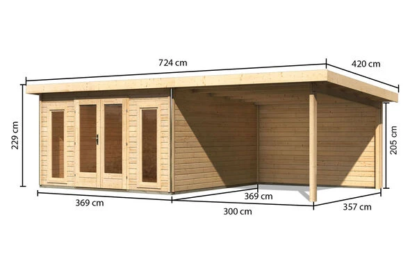 KARIBU Gartenhaus Radeburg 3, Naturbelassen, Fichtenholz 40mm, 724 X 369 X 229,5 Cm, Pultdach, Anbau 3,3m Mit Rückwand 7 KARIBU Gartenhaus Radeburg 3, Naturbelassen, Fichtenholz 40mm, 724 X 369 X 229,5 Cm, Pultdach, Anbau 3,3m Mit Rückwand – Bild 5