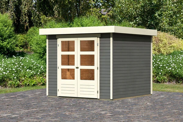KARIBU Gartenhaus Askola , Terragrau, Fichtenholz 19mm, 266 X 246 X 211 Cm, Flachdach, Doppelflügeltür 3 KARIBU Gartenhaus Askola , Terragrau, Fichtenholz 19mm, 266 X 246 X 211 Cm, Flachdach, Doppelflügeltür