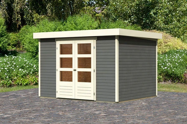 KARIBU Gartenhaus Askola 5, Terragrau, Fichtenholz 19mm, 330 X 246 X 211 Cm, Flachdach, Doppelflügeltür 3 KARIBU Gartenhaus Askola 5, Terragrau, Fichtenholz 19mm, 330 X 246 X 211 Cm, Flachdach, Doppelflügeltür