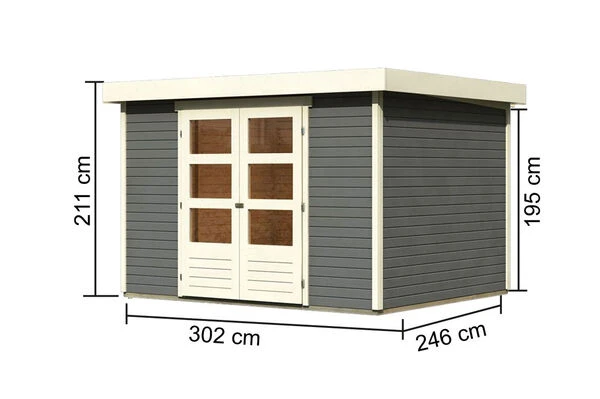 KARIBU Gartenhaus Askola 5, Terragrau, Fichtenholz 19mm, 330 X 246 X 211 Cm, Flachdach, Doppelflügeltür 7 KARIBU Gartenhaus Askola 5, Terragrau, Fichtenholz 19mm, 330 X 246 X 211 Cm, Flachdach, Doppelflügeltür – Bild 5
